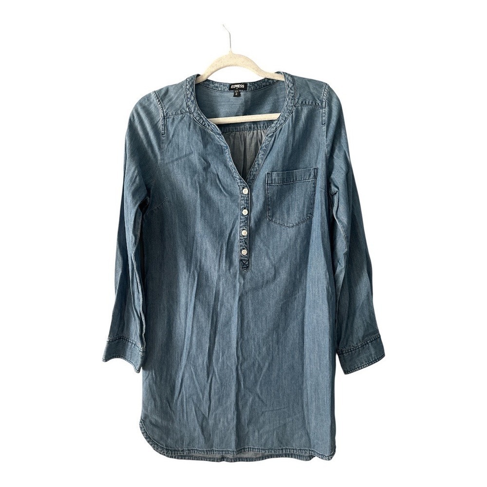 Express Womens Blue Denim Mini Shirt Dress, Small